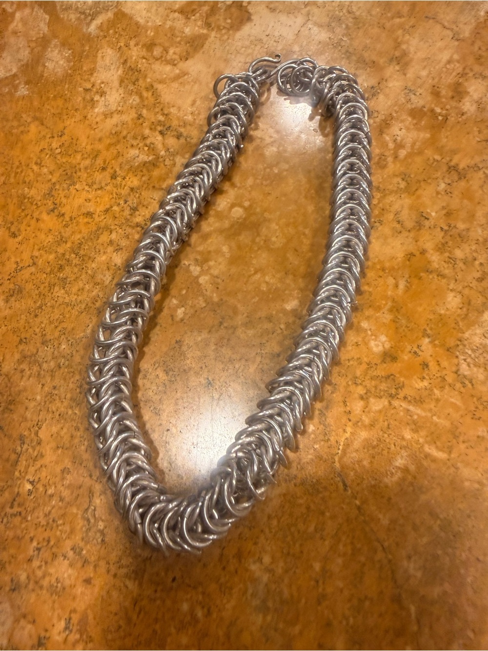 Silver-Tone Chainmaille Necklace — Polished Women’s Statement Jewelry